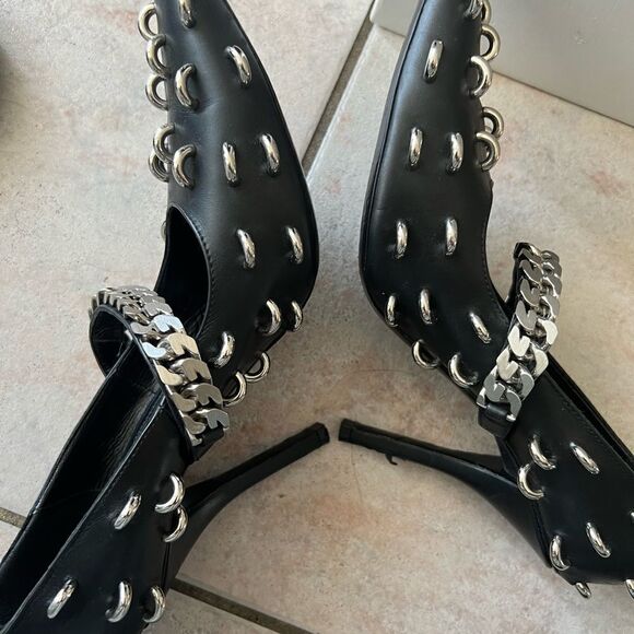Givenchy Studded Chain Point Toe Heel mary Jane pumps rings circle loops chrome - Picture 8 of 9